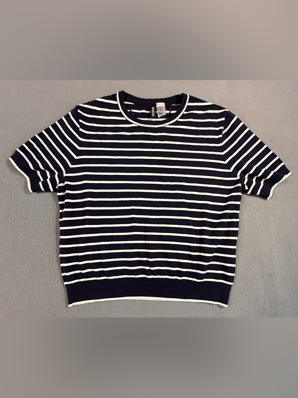 H&M Navy and White Striped Short-Sleeve Sweater